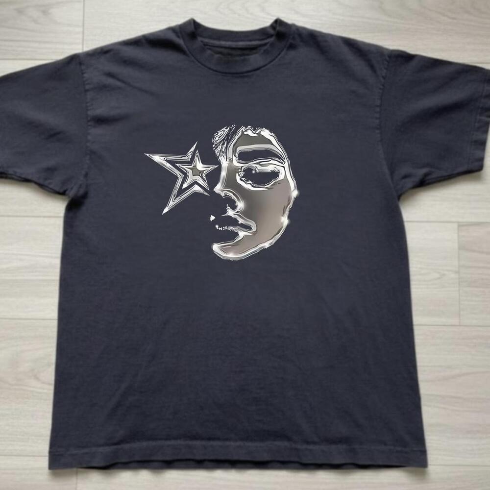 Black And Silver Graphic Tee With Moon And Star Design